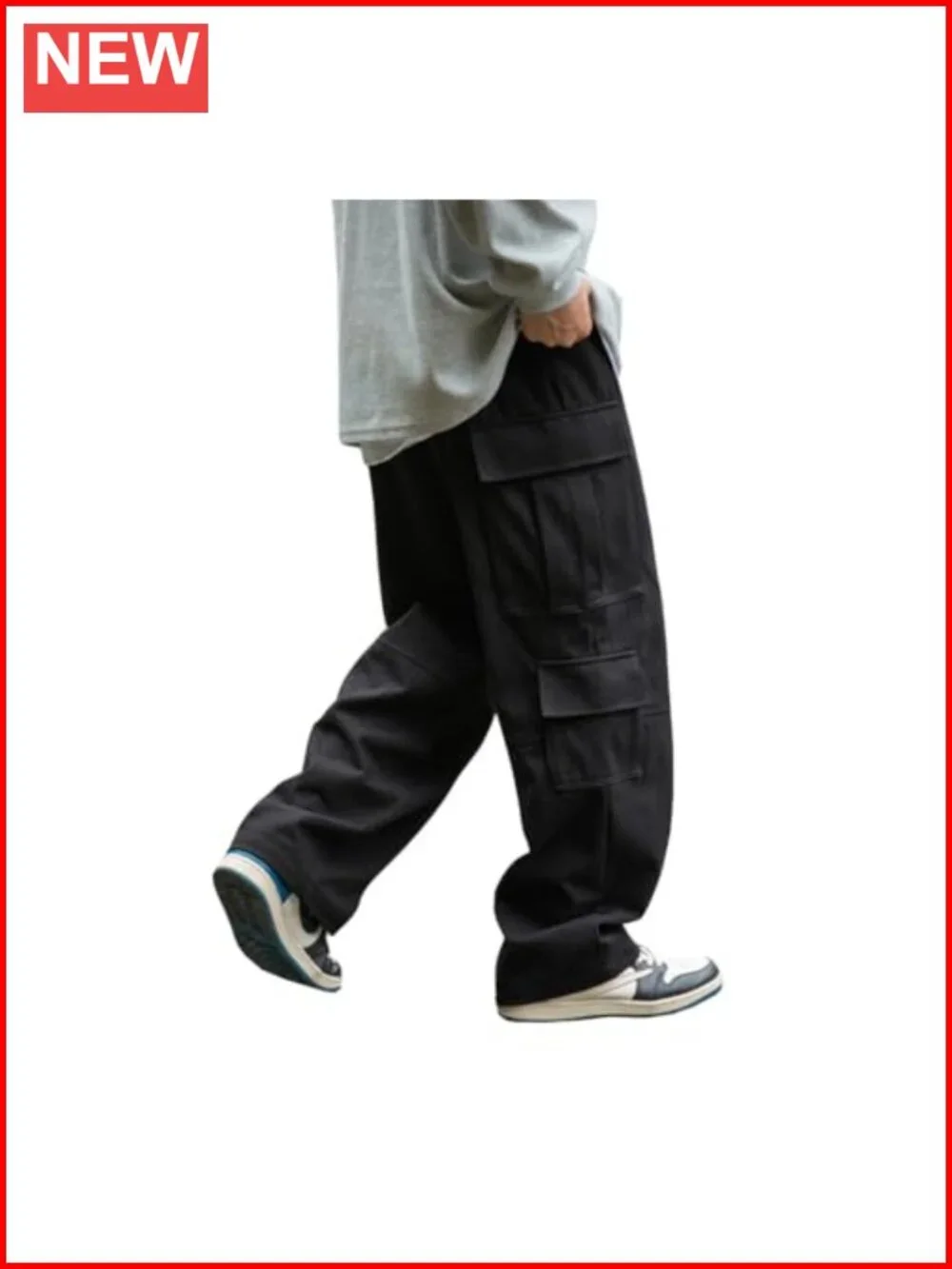 Mens Cargo Pants Drawstring Elastic Waist Casual Baggy Streetwear Multi Pockets
